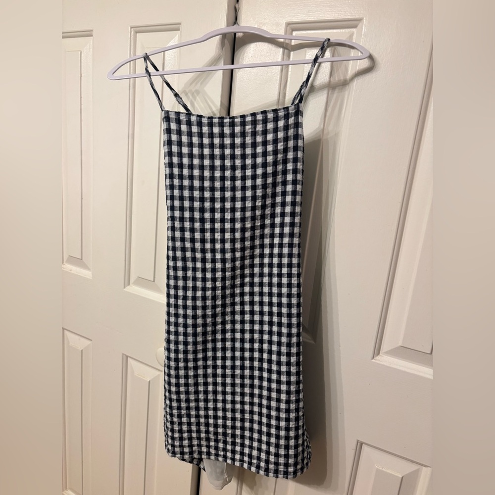 American Eagle Dark Navy and White Gingham Mini Dress
